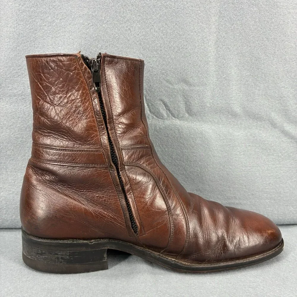 Vintage Freeman Brown Leather Ankle Boots Men’s Size 8 Side Zip Dress Boots USA